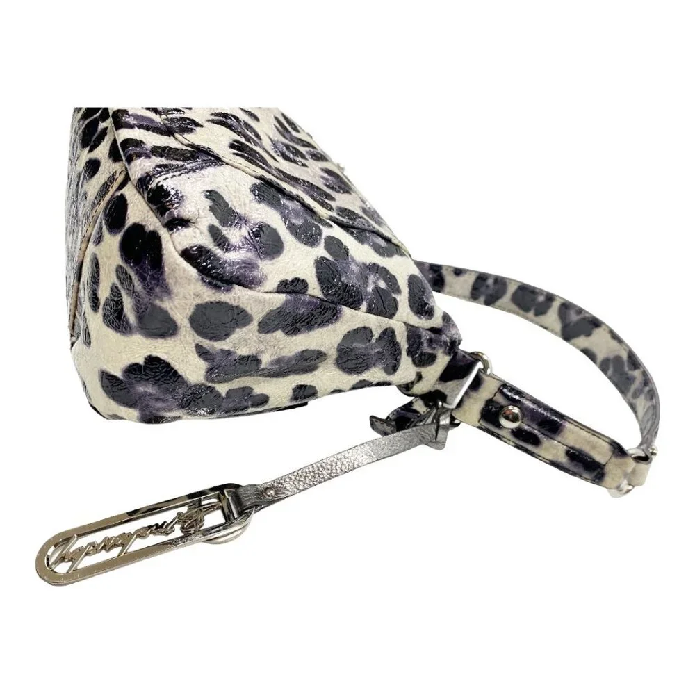 B. Makowsky Shiny Leopard Print Genuine Leather Satchel Handbag Purse - Picture 6 of 16